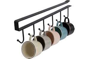 Mug Hook Display, 26x6.5cm 6 Hooks No Drilling Bracket Iron Under Cabinet Closet Hanger Rack Multifunctional Ties Belts Scarf