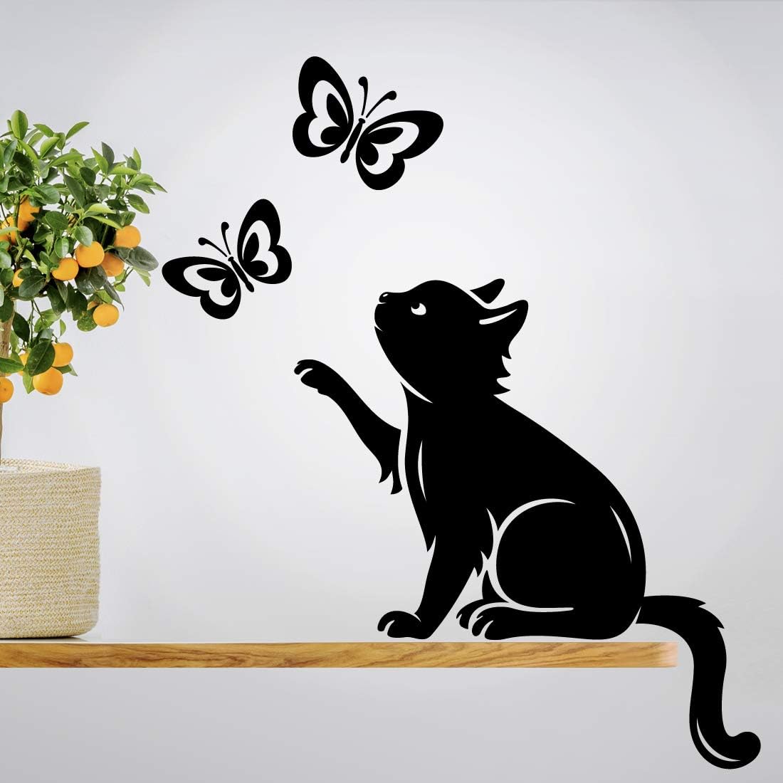 Cat Butterflies Wall Sticker Art Butterfly Decal Decor Vinyl Home Decoration Living transfers Cats Living Room Painting Kitchen Pets Animals Stickers Design Poster Tree Decals Wallpaper DIY Mural