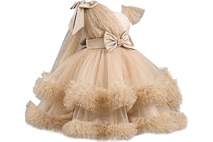 Girls Bow Tulle Birthday Party Ball Gowns Toddler Flower Girl Wedding Bridesmaid Layered Tail Pageant Dress for 1-9 Years