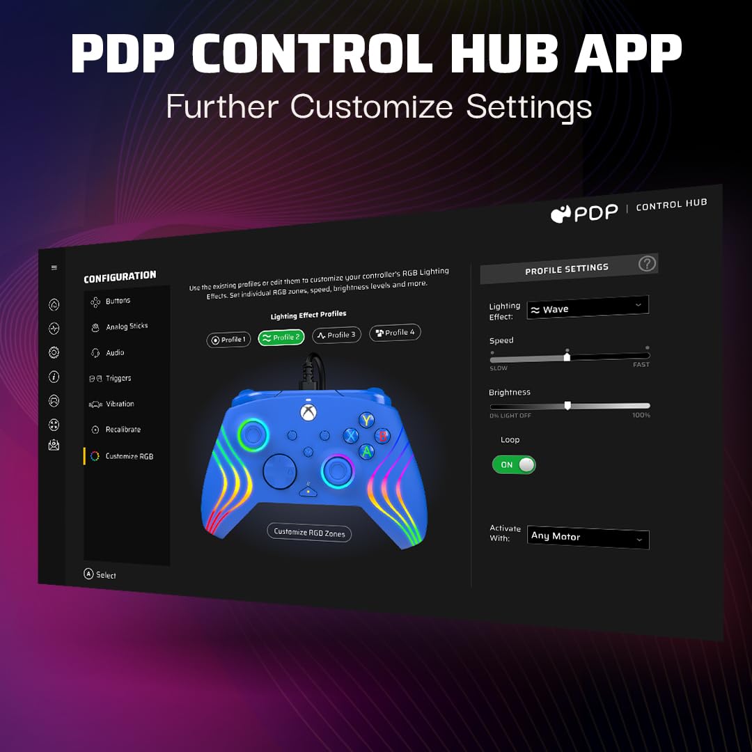 PDP Gaming Afterglow Wave Enhanced Wired Controller for Xbox Series X|S, Xbox One and Windows 10/11 PC, Advanced Programmable Gamepad, Customizable Lighting, Licensed by Microsoft, Companion App: Blue