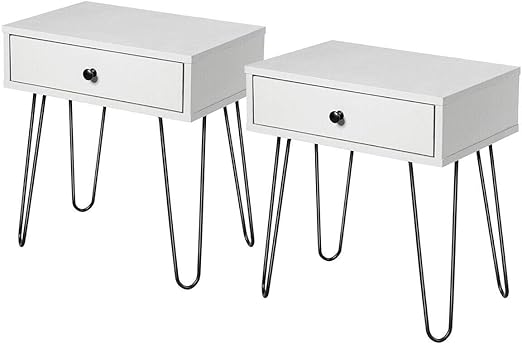 Amazon Com Light Grey Modern Set Of 2 Nightstand End Table W One