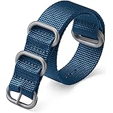 HANYTON Watch Bands - Thick Premium Military Ballistic Nylon Style Strap With Heavy Silver Stainless Steel Buckle - Choice of Width - 18mm, 20mm, 22mm or 24mm