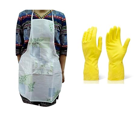 Abee Combo Rubber made Kitchen Gloves with Plastic Apron