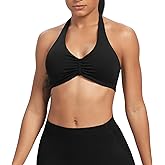 Aoxjox Women's Workout Sports Bras Fitness Taylor Scrunch Halter Bra Yoga Crop Tank