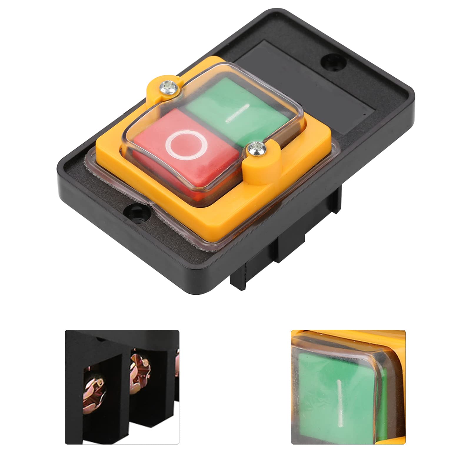 Kadimendium AC220V/380V 10A Waterproof ON/OFF Pushbutton Switch Self Locking Automatic Reset Machine Bench Drill Switch for Drill Press, Table Saws