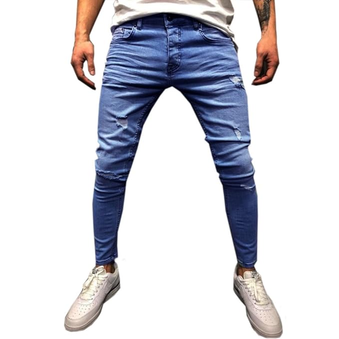 Amazon Com Men S Skinny Jeans Broken Jeans Elasticity Deformed