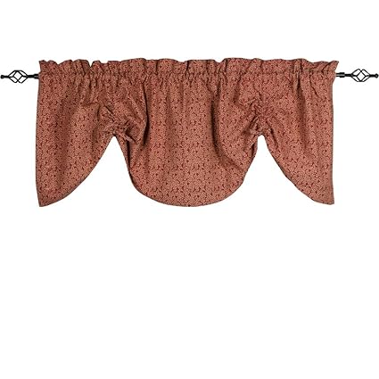 Home Collections by Raghu 72x36, Barn Nutmeg Red Vine Print with Ticking Gathered Valance