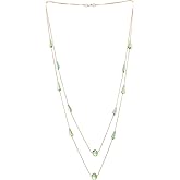 COOLSTEELANDBEYOND Gold Statement Necklace Two-Strand Long Chains with light Green Cone Crystal Beads Charms Pendant