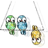 Stained Glass Window Hanging Multicolor Owls Ornaments - Handmade Stained Glass Suncatchers Hanging Outdoor Garden Decor - Decoration for Home Garden Christmas Party Wedding Housewarming Gifts