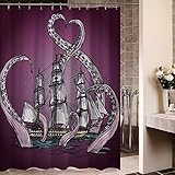 Personalized Purple Sailing Big Octopus on the Sea Shower Curtain Bat...
