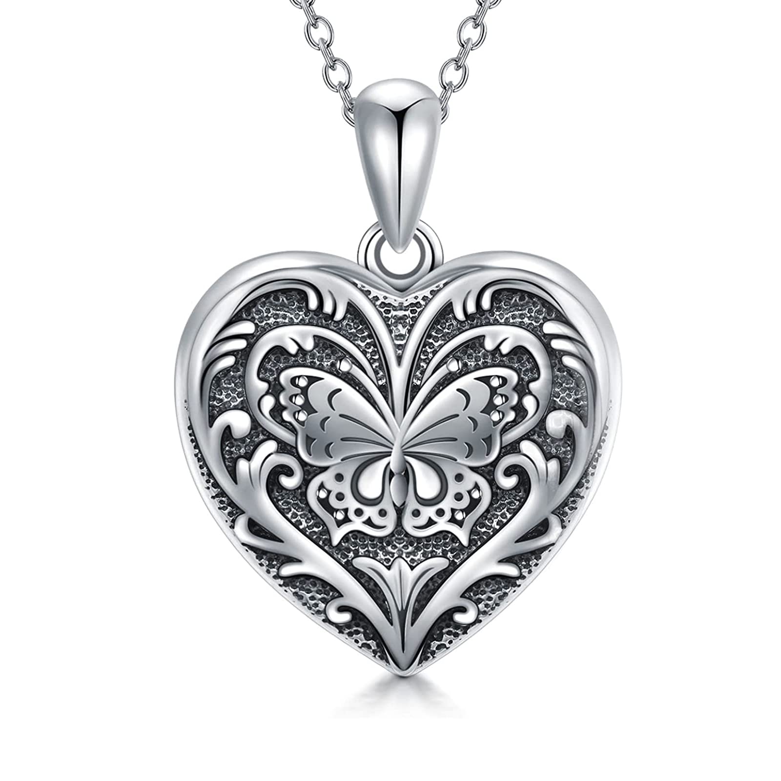 SOULMEET Sterling Silver Butterfly Heart Locket Necklace Holds Picture Photos Pendant Necklace for Women Girls — image 1