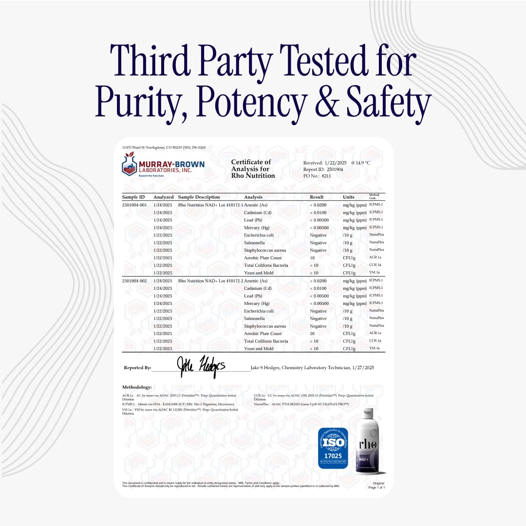 Rho Nutrition Liposomal NAD+ – Liquid Supplement Designed to Help Support Absorption – Active Form of NAD+ Helps Support Normal Cellular Health, Healthy Aging, Energy Metabolism and Overall Vitality