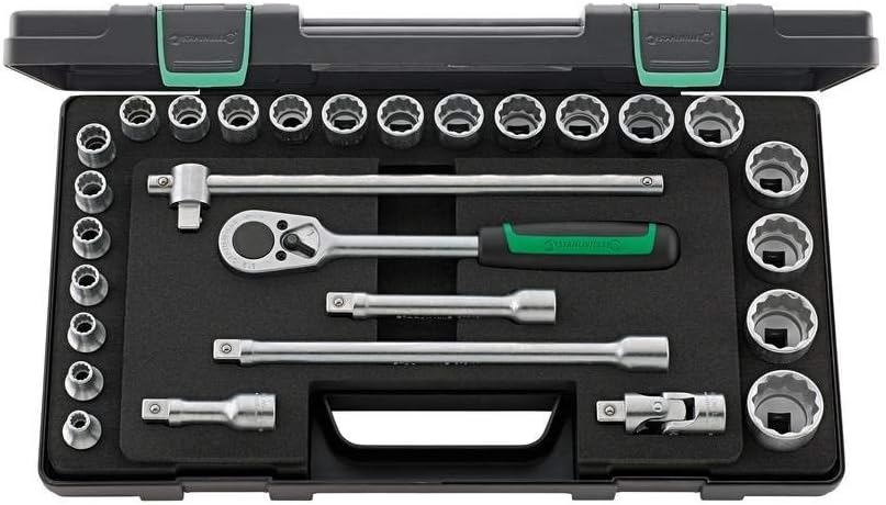 Stahlwille 96031407 Socket Spanner Set 28 Pieces in Robust Stackable ABS Plastic Box, Colour, Size