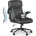 Executive Office Chair, Big and Tall Office Chair 500lbs for Heavy People, High Back Leather Executive Office Desk Chair with Flip-up Armrests and Adjustable Height (Black)