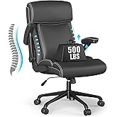 ralex-chair Big and Tall Office Chair, 500lbs for Heavy People, High Back Leather Executive Desk Chair with Flip-up Armrests and Adjustable Height (Black)