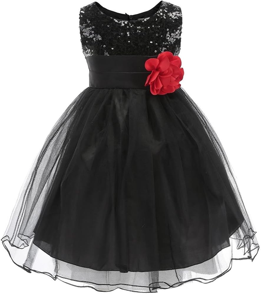 black sequin flower girl dress