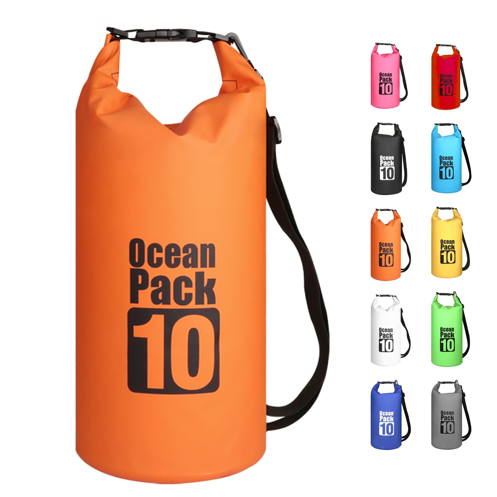 MORAINJAY 10L Orange Dry Bag,Waterproof Bag with Single Adjustable Shoulder Strap,Middle Capacity Dry Sack 2L 5L 10L 15L 20L 30L for Outdoor Camping,Rafting,Swimming,Boating,Surfing