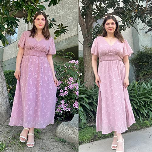SIMPLEE WOMEN’S PLUS SIZE WEDDING GUEST DRESS SHORT SLEEVE FLOWY FALL FLORAL MAXI DRESS BOHO MATERNITY DRESS FOR PHOTOSHOOT (2XL PINK)