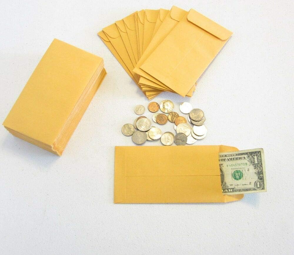 100 Kraft Coin ENVELOPES Jewelry Stamps Change Gift Envelope 7 Size 3.
