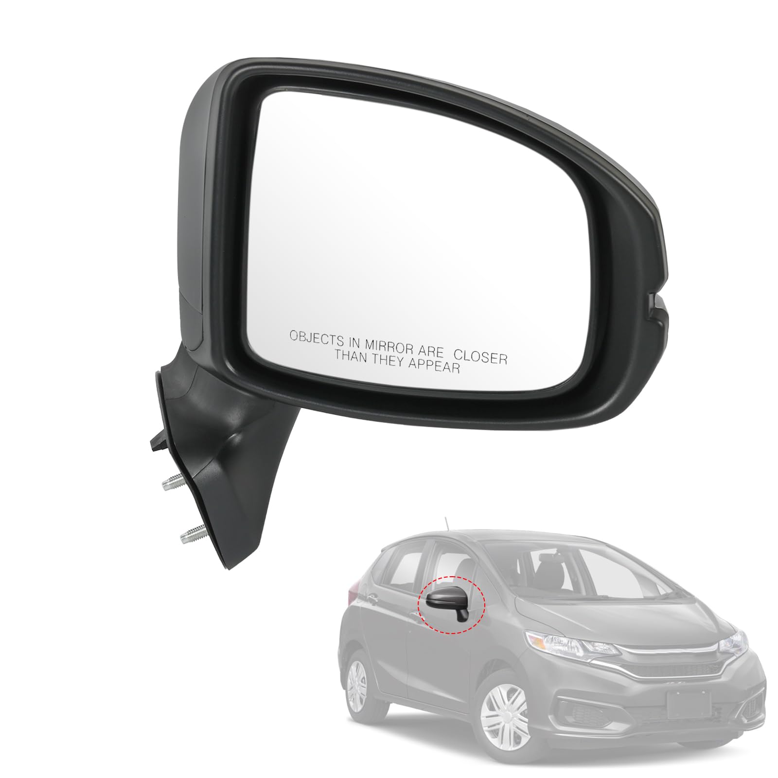 Photo 1 of JDMSPEED Right Side Side View Door Mirror Compatible with 2015-2020 Honda Fit Non-Heated Manual Folding Black Replace# HO1320332 76208-T5R-A01(6 pin)