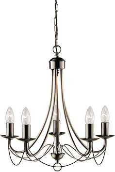 searchlight maypole 5 light antique brass finish ceiling light chandelier 6345 5ab