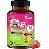 NATURE TARGET Kids Probiotic Chewable, 5 Billion CFUs Probiotics + Prebiotics for Ages 3+, Probiotics for Digestive Health, Immune Support & Appetite Booster, Natural Strawberry Flavor, 75 Servings