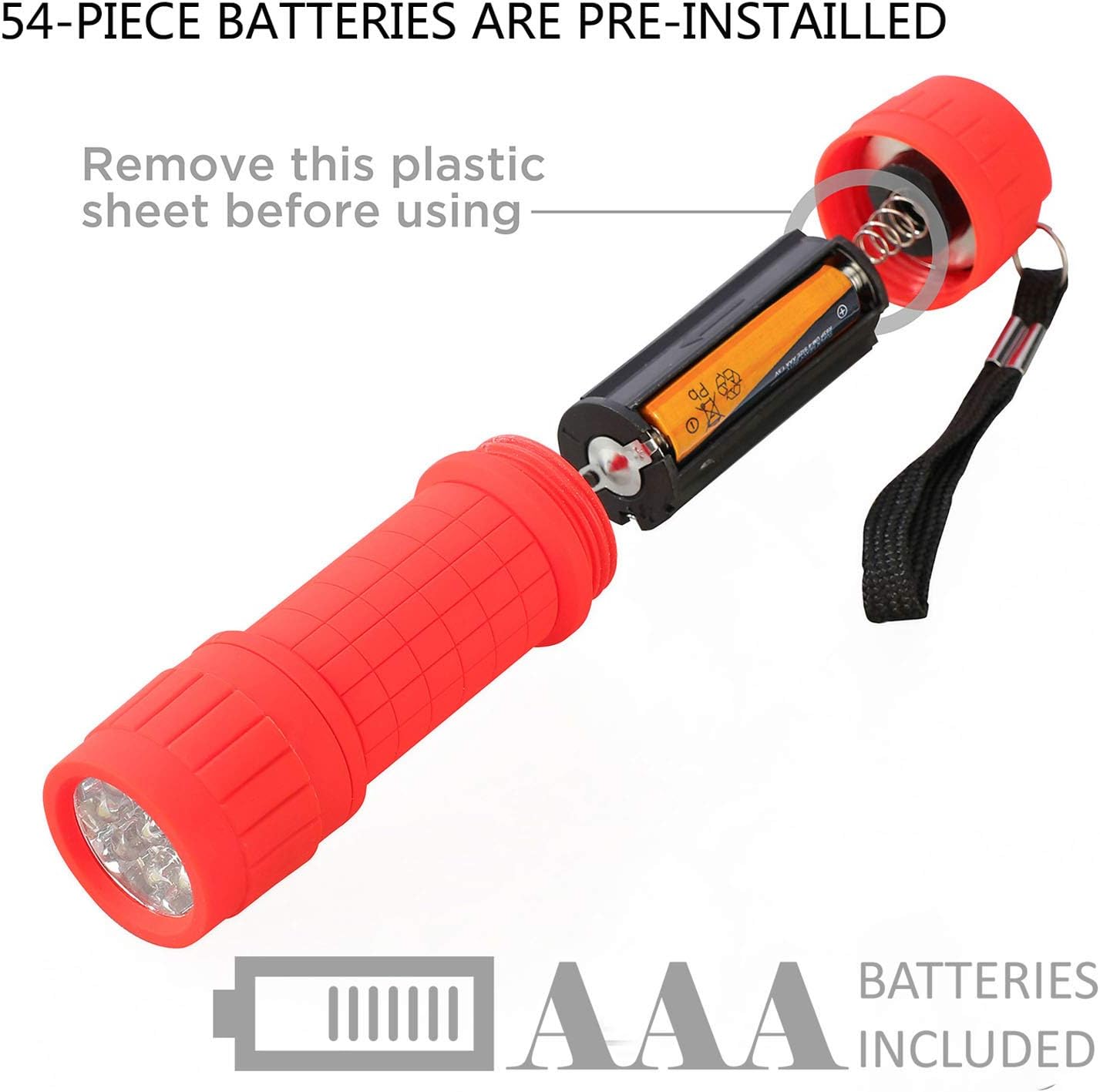 FASTPRO 18-Pack, 9-LED Mini Flashlight Set, 54-Pieces AAA Batteries are Included and Pre-Installed, Perfect For Class Teaching, Camping, Wedding Favor - - 