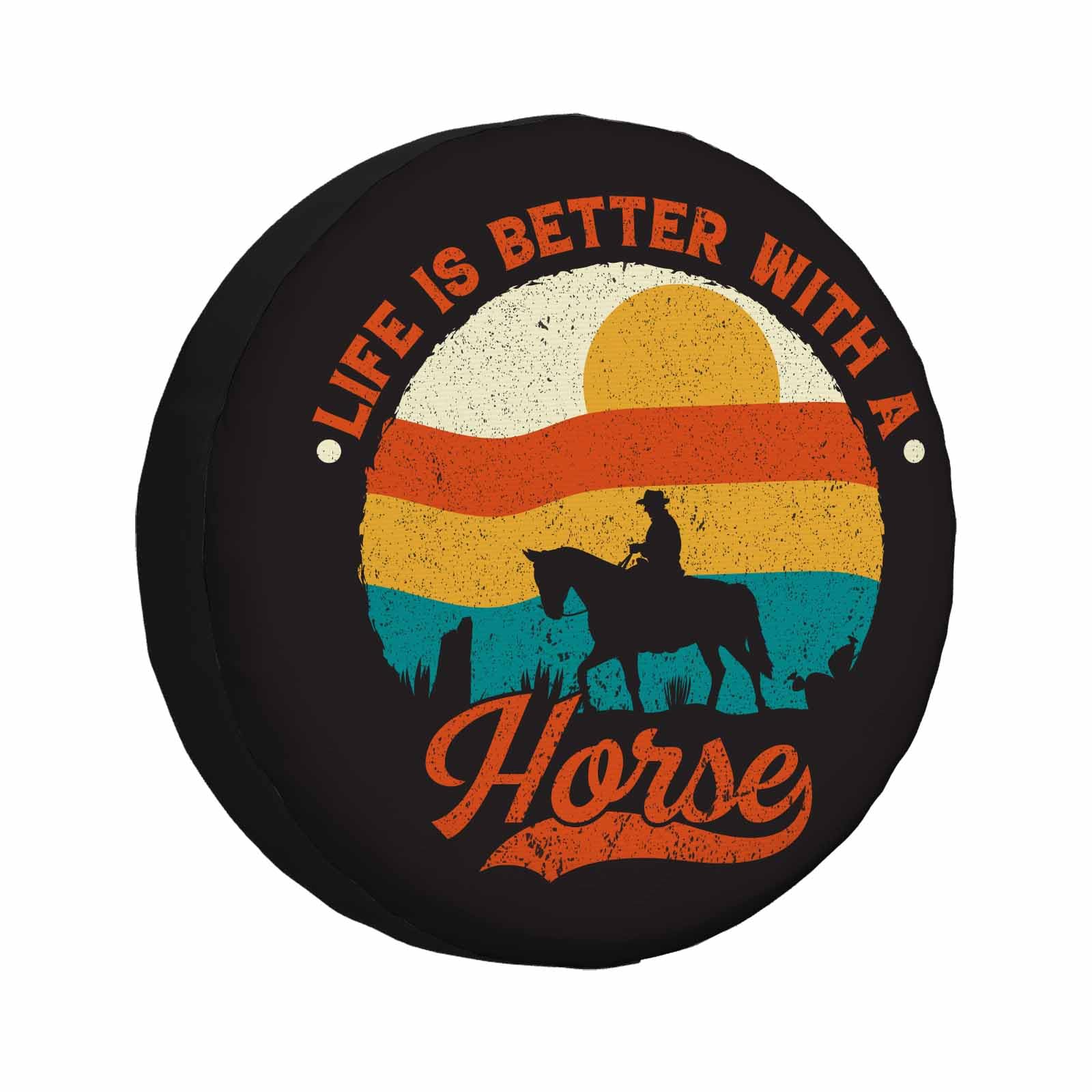 Photo 1 of MIYASANG Life Is Better with a Horse Spare Tire Cover Sunset Club Retro Cartoon Poster Horse Riding Weatherproof Universal Wheel Protectors Camper Tire Covers for Trailer Rv Travel(17 inch)
