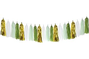 Sage-Olive Green Gold Party-Decorations Tassel-Garland - 20pcs Rustic Wedding Baby Shower Tassels Banner Streamers, Birthday Bachelorette Engagement Bridal Decor Panduola