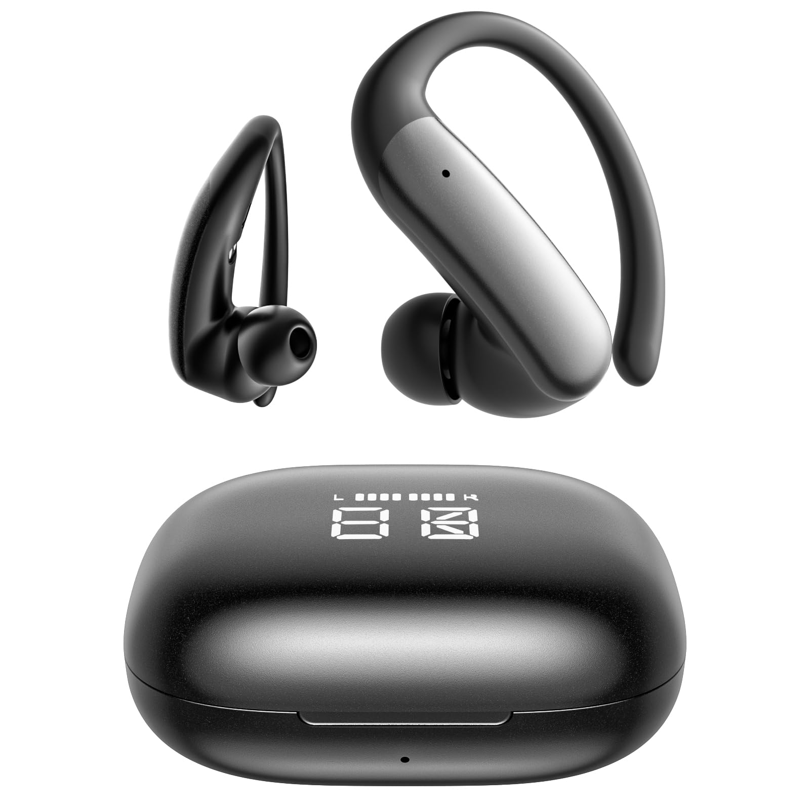OLLSPAKER Sport Earbuds with Ear Hook 66hrs Playtime with LED Display Case, Wireless Bluetooth 6.0, Sports Over The Ear Earbuds, IPX4 Gym Workout Running Headphones, Deep Bass & Stereo Sound.