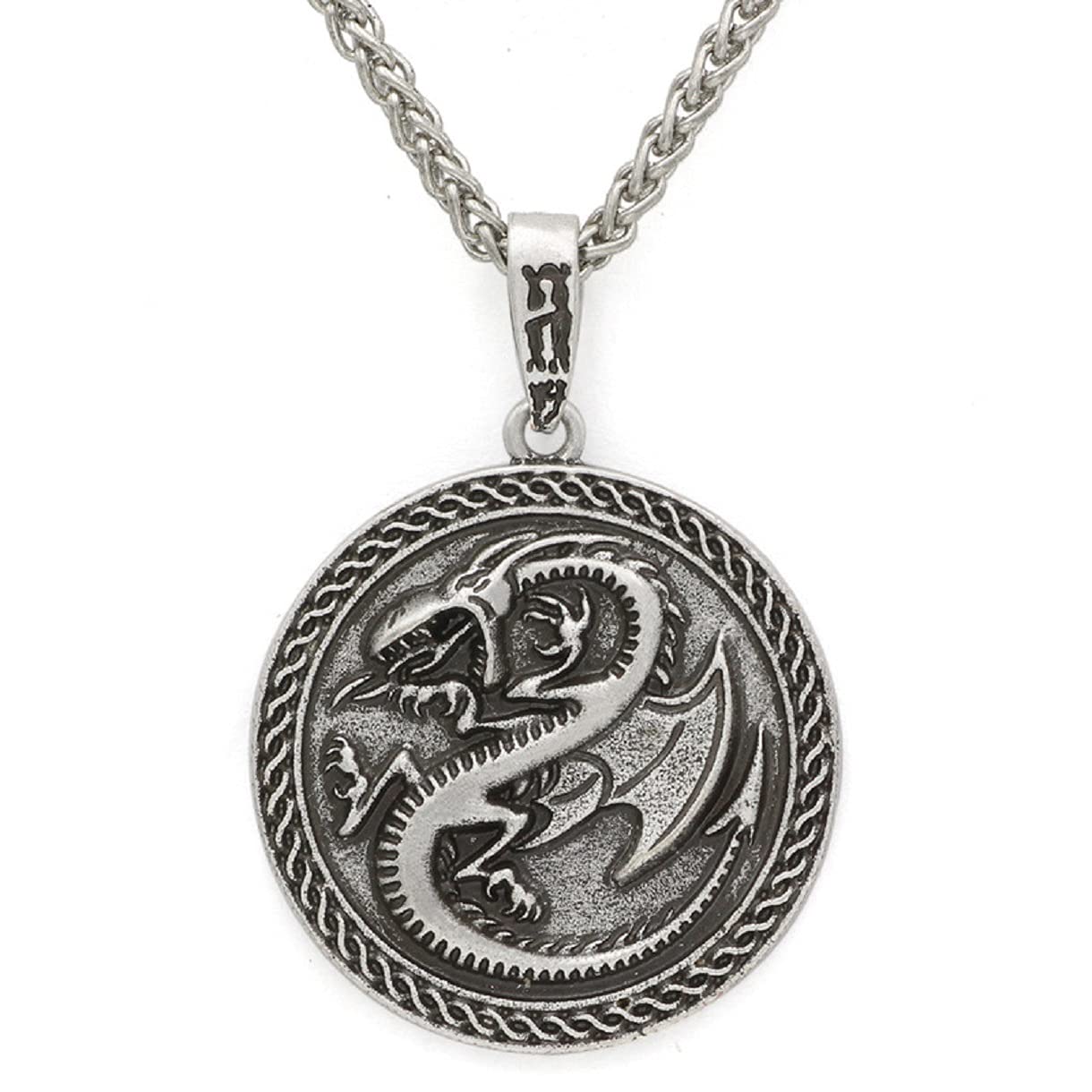 MayiaHey Norse Viking Dragon Wing Necklace for Men, Celtic Dragon Animal Necklace Vintage Dragon Circle Pendant Necklace for Boys (IRON CHAIN)