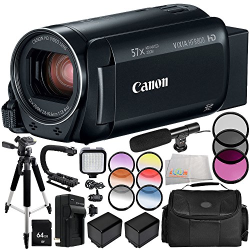 Canon VIXIA HF R800 Camcorder 13PC Accessory Bundle - Includes 64GB SD Memory Card + 3 Piece Filter Kit (UV + CPL + FLD) + More - International Version (No Warranty)