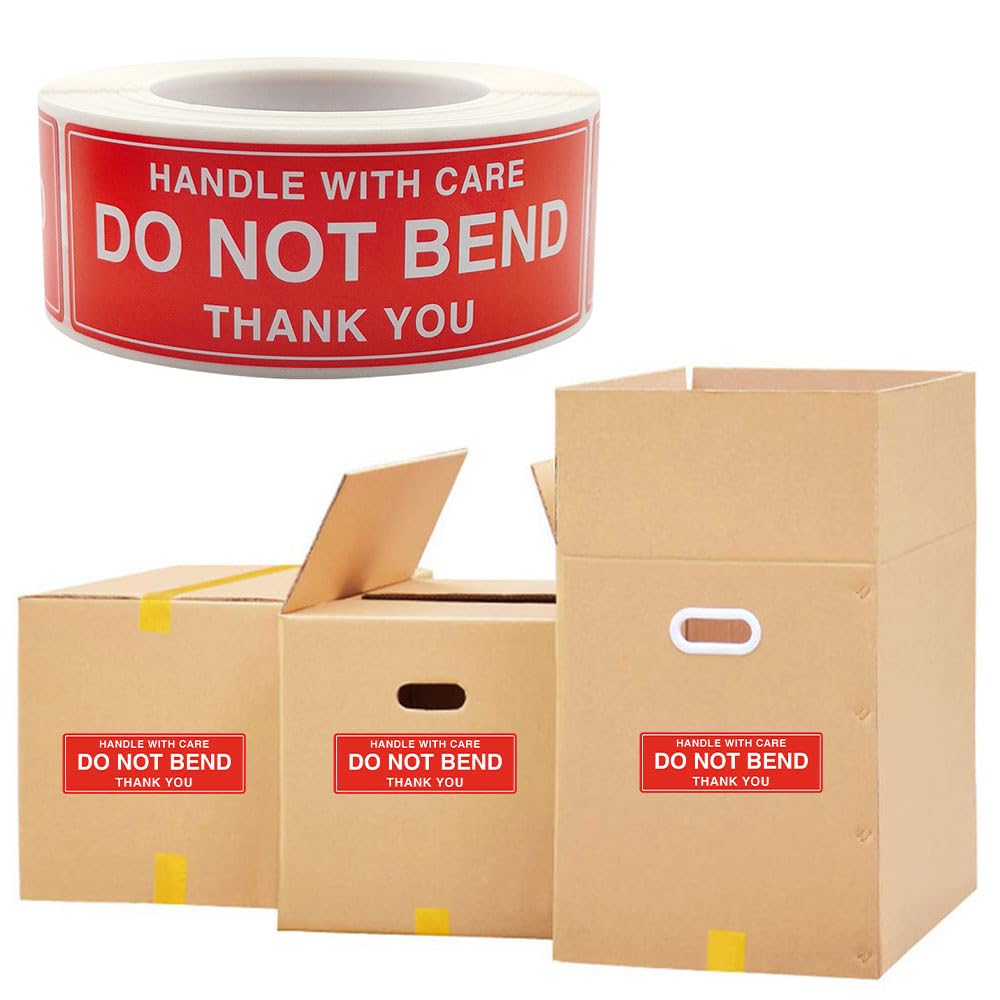 300 PCS Do Not Bend Stickers Red Warning Label Fragile Warning Labels Do Not Bend Thank You Stickers for Packing Shipping Packaging Boxes