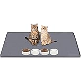 Lanstics Cat Food Mat, 34" x 22" Large Silicone Mat Cat Feeding Mat with Raised Edge Non-Slip Pet Feeding Mat for Food and Water Bowl, Easy to Clean, Floor Protection (Diamond Gray)