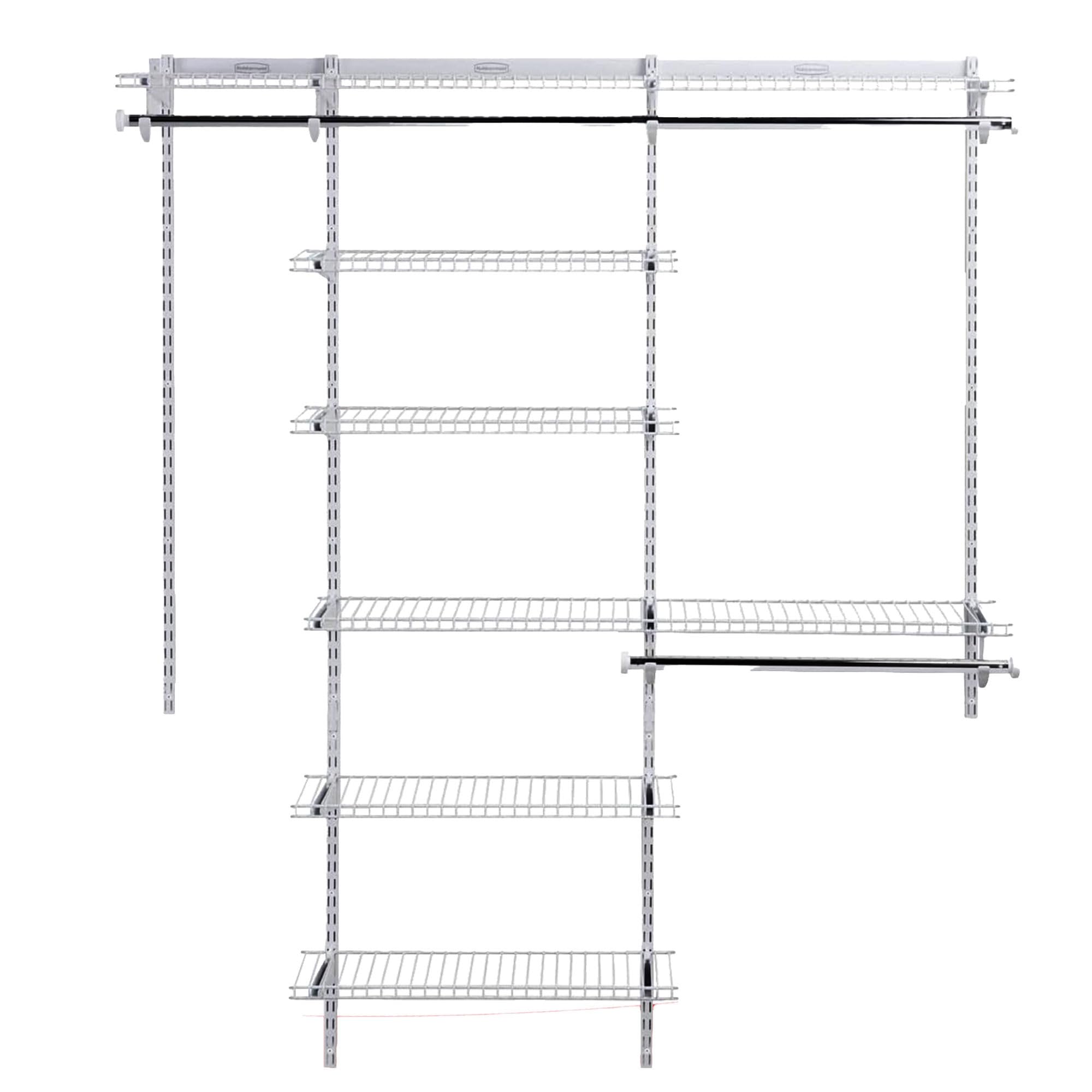 Photo 1 of ***IT IS USED, IT IS MISSING PARTS AND IT IS NOT KNOWN IF IT WORKS AT 100%****Rubbermaid Configurations Deluxe Custom Closet Kit 3-6 Ft. Adjustable Metal Wire Shelving White Finish Expandable Organization System Hardware Included for Home Closet/Pantry/La