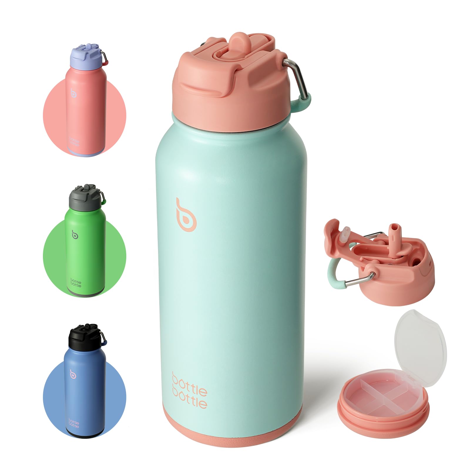 BOTTLE BOTTLE Insulated Water Bottle 950ml(32oz) Stainless Steel Sports Water Bottles with Straw Dual-use Lid Drink Flask Design for Gym with Pill Box (Dreamy Ocean)