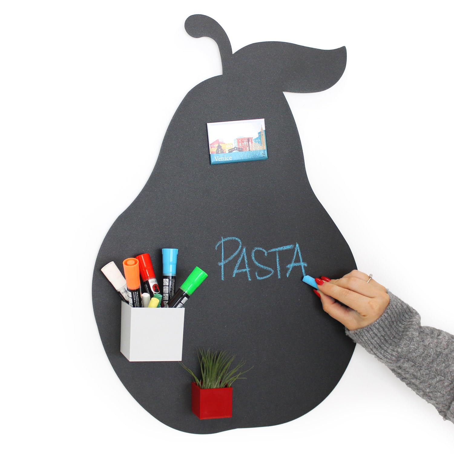 KalaMitica - Magnetic Chalkboard for Wall - Pear Shape, 56x38 cm, Charcoal Grey - Writable Magnetic Blackboard for Notes, Messages & Decor - for Home & Office