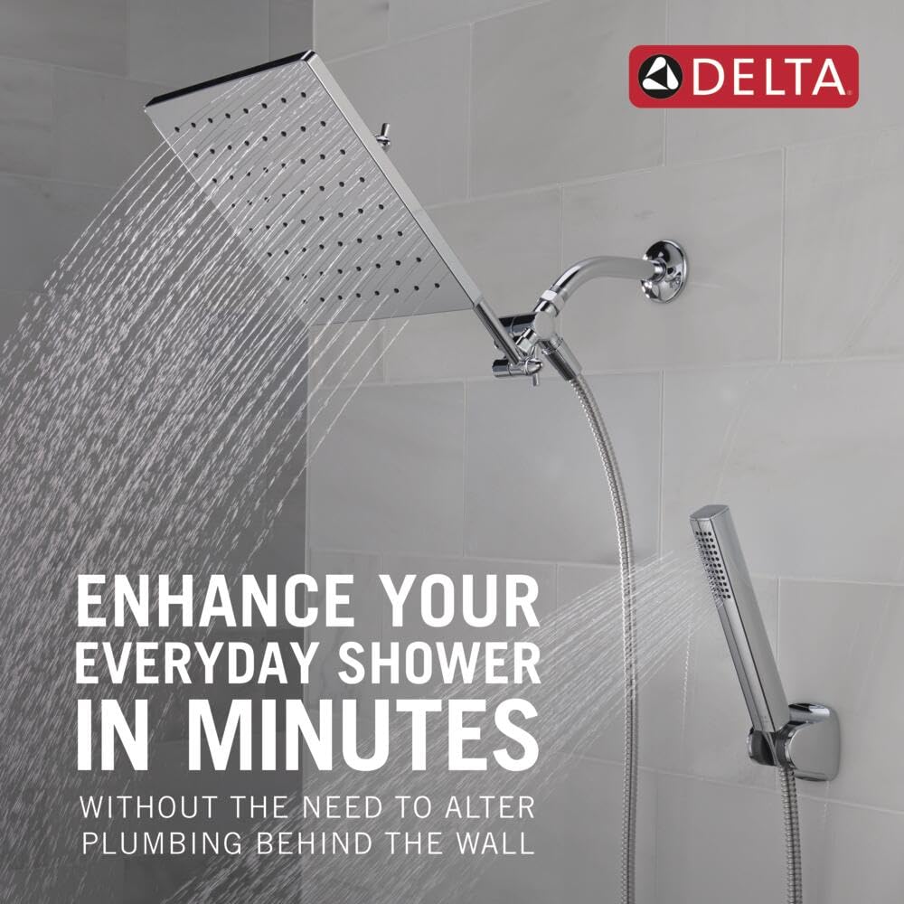 Delta Faucet 10-inch Raincan Shower Head and Hand Held Shower Combo, Chrome Square Shower Head, Rainfall Shower Head, Hand Shower, High Pressure Shower Head, 1.75 GPM Flow Rate, Chrome 75527