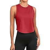 Fisoew Womens Workout Cropped Tank Tops Racerback Sleeveless Crewneck Running Yoga Active Shirts