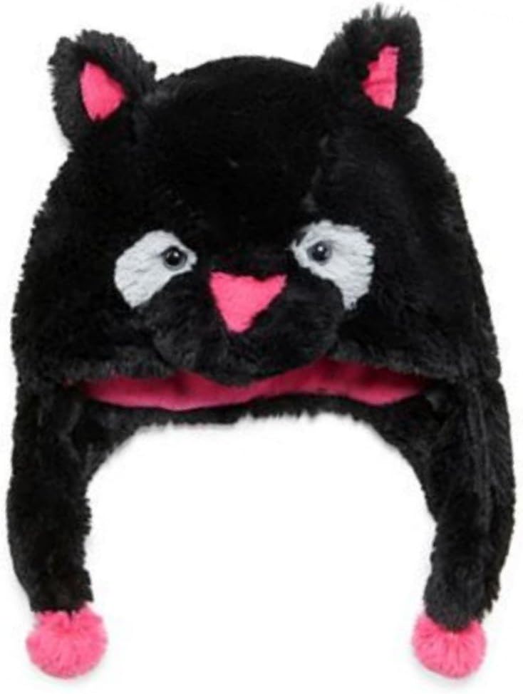 Total Girl Trapper Girls Fluffy Plush Black Kitty Cat Hat with Ear Flaps