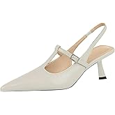 baobeijiadao Womens Pointed Toe Heels Slingback Slip On Pumps Close Toes T Strap Heeled Sandals Kitten Heel Dress Shoes for Women
