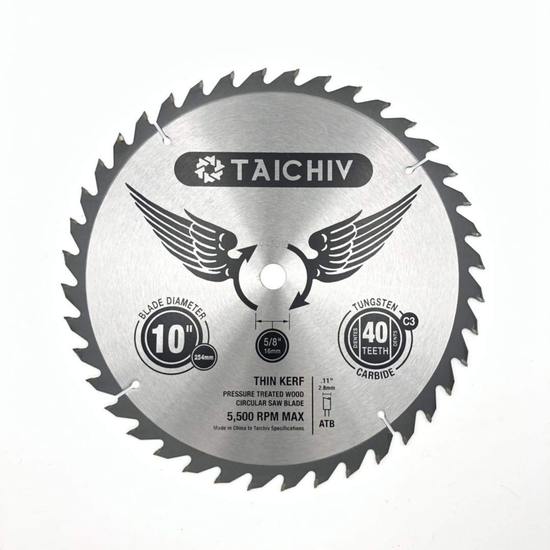 TAICHIV 10"40 Tooth ATB Carbide Framing and Ultra-coated Saw Blades with 5/8" Circular Miter Table Saw Blades Good for All Purpose Timber and Wood Cutting