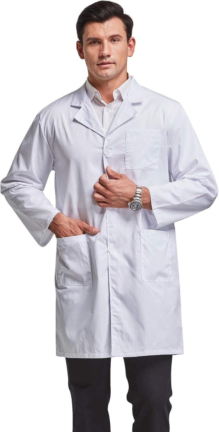 Nipogear Professional Lab Coat Men - Laboratory Coat 40 Inch Uniforms Unisex White: Clothing