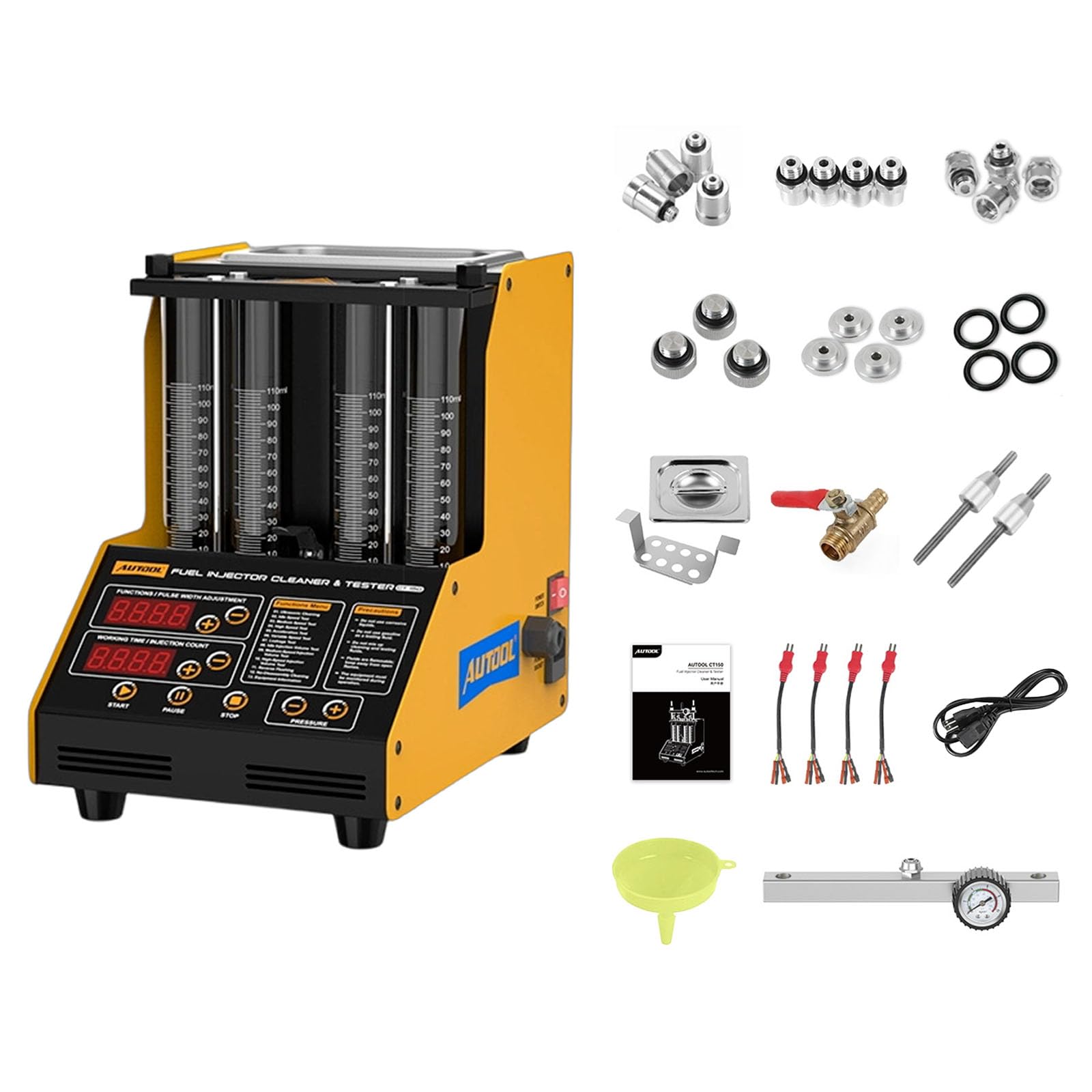AUTOOL CT150 Ultrasonic Wave Fuel Injector Cleaner and Tester 4-Cylinder Auto Fuel Injector System Cleaning Tools Fuel Leakage Testing Machine with 2000ml Tank for Petrol Vehicle (220V)