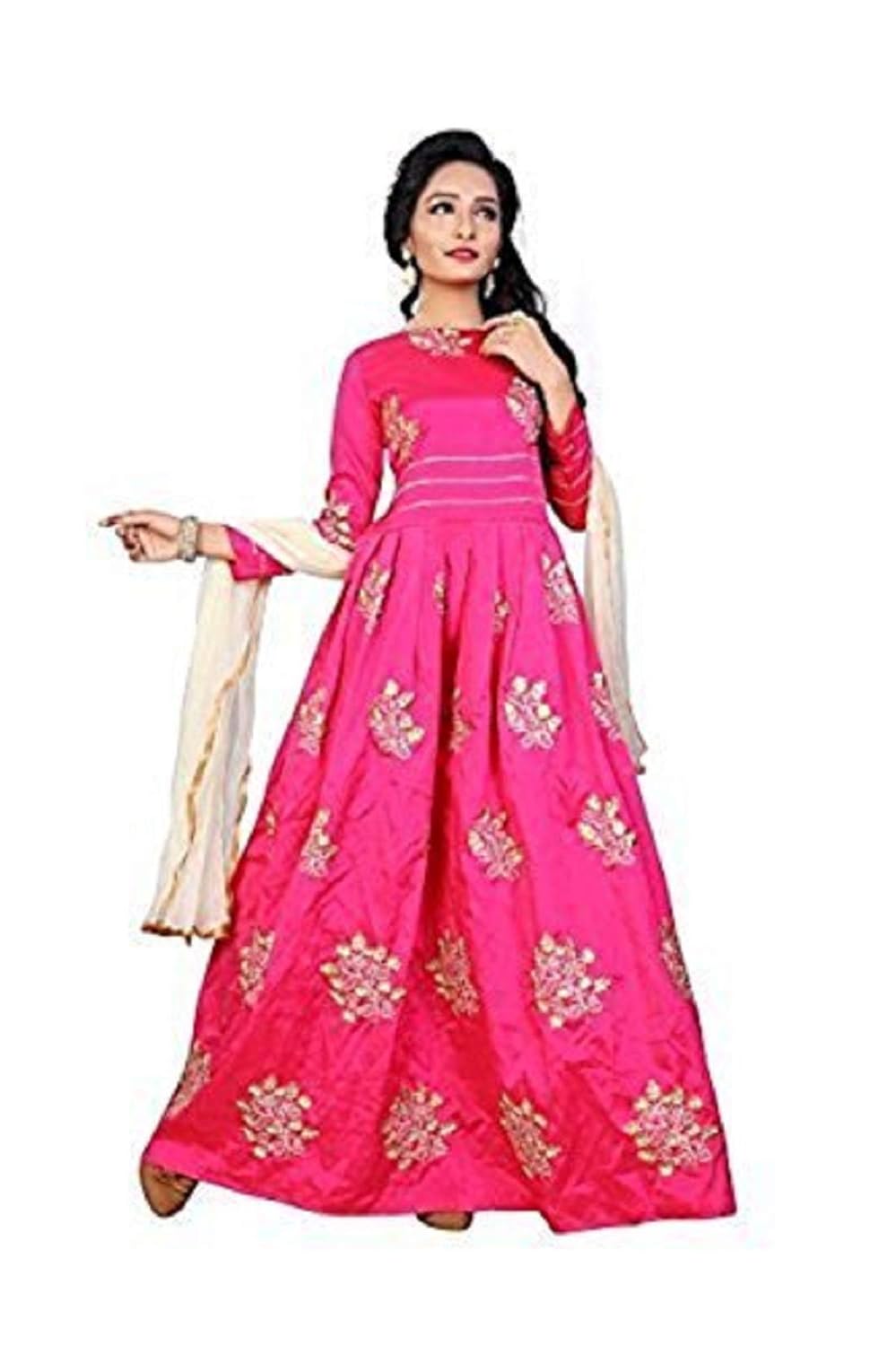 dharmee enterprise women's silk empire semi-stitched lehenga choli (pink, free size)
