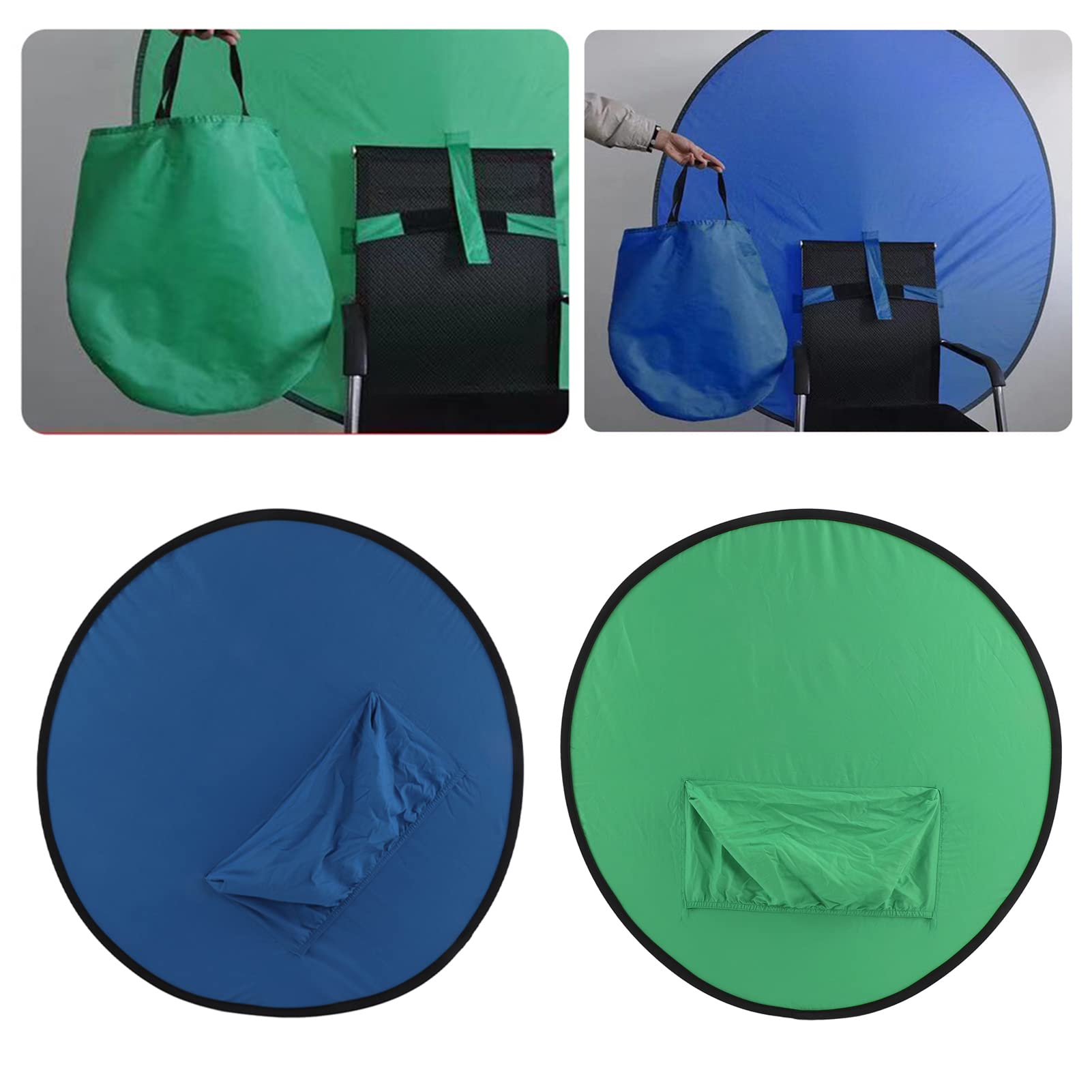 ciciglow 110CM Double Sided Background Screen, 2 in 1 Green Screen Blue Screen For Photography Live Streaming, Collapsible Portable Round Chair Green Screen Background Board