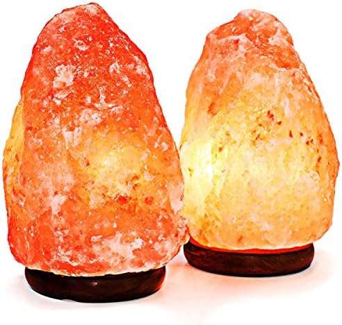 2 Pack - Natural Himalayan Rock Salt Lamp 6-7 lbs with Wood Base, UL Approved Electric Wire, with Dimmer &amp; Bulb