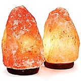 2 Pack - Natural Himalayan Rock Salt Lamp 6-7 lbs with Wood Base, UL Approved Electric Wire, with Dimmer & Bulb