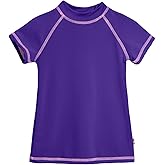 Made in USA Short Sleeve Baby Girls' Rashguard Swimming Suit Swim Tshirt Tee UPF50+ Sun Protection for Beach Pool Summer Fun, SS Purple/Pink, 9-12m