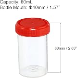 PATIKIL 60mL Sample Cups 5 Pack Clear Red Leak Proof Screw Cap Lab Home view 2